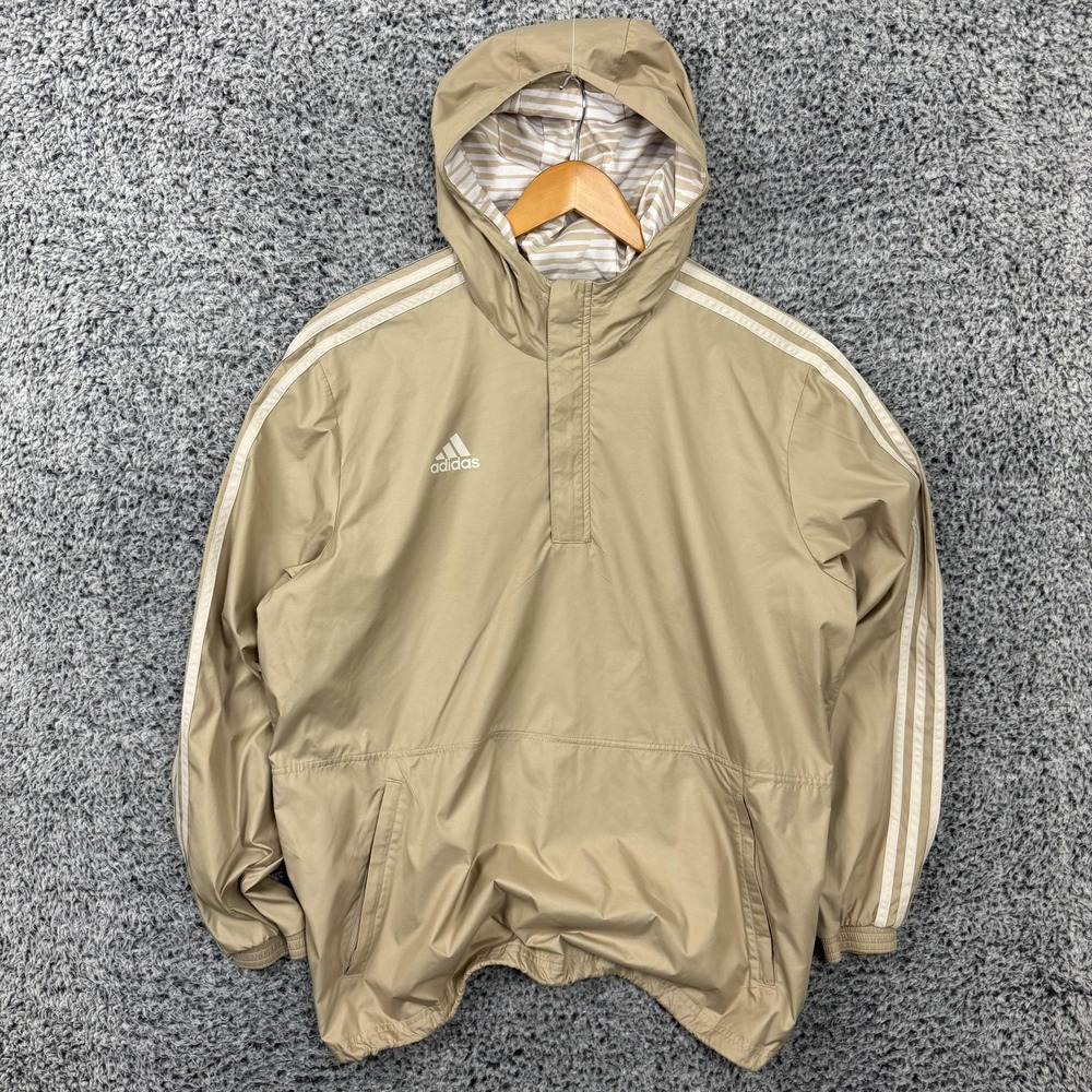 Adidas Jacket Mens XL Gold Hooded 3-Stripes Windbreaker Shell Pullover CG1825